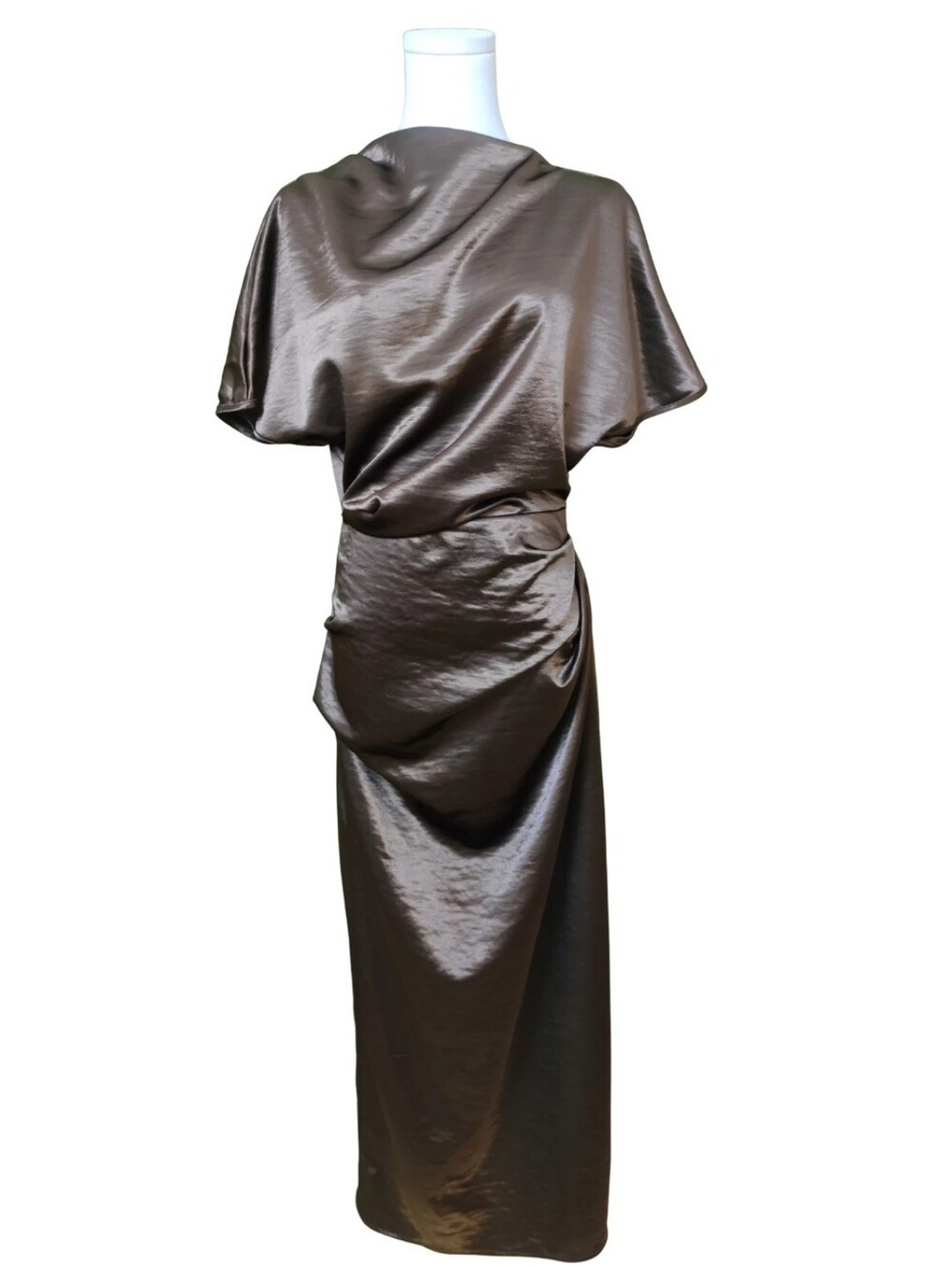 SHEIN Satin Cowl Maxi Dress in Chocolate Brown